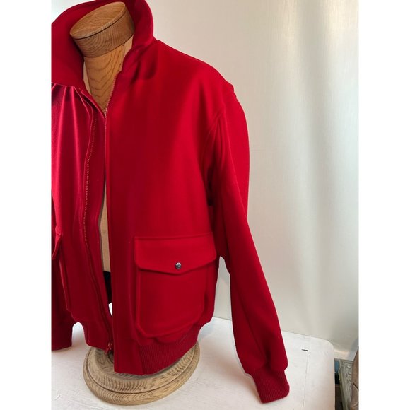 Vintage 1980's John Martin Mens XLL Red Wool Melton Cloth Bomber Style Jacket - Picture 2 of 8